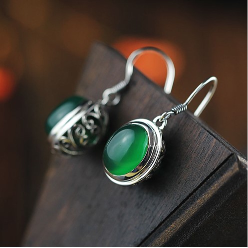 Green Jade Sterling Silver Drop Earrings