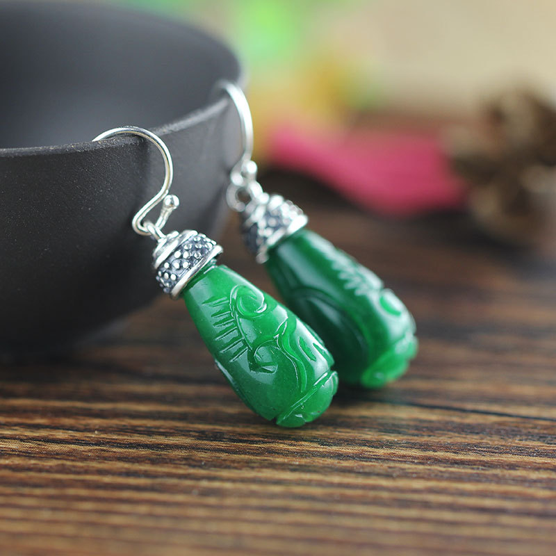 Ethnic Green Jade Earrings - Image 3