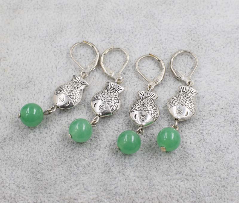 Green Jade Fish Shaped Earrings - Image 3