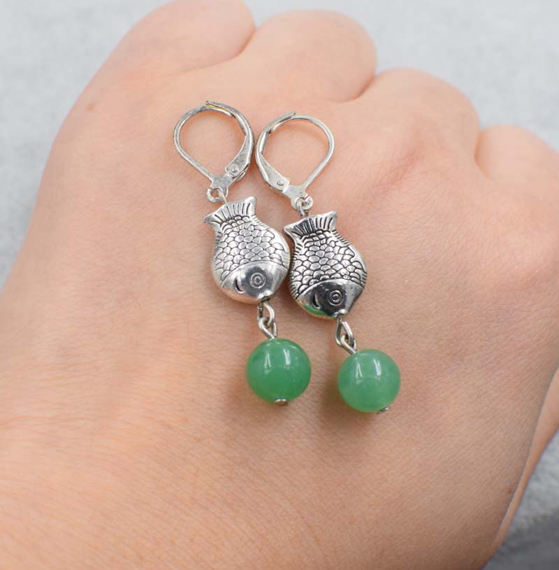 Green Jade Fish Shaped Earrings - Image 2